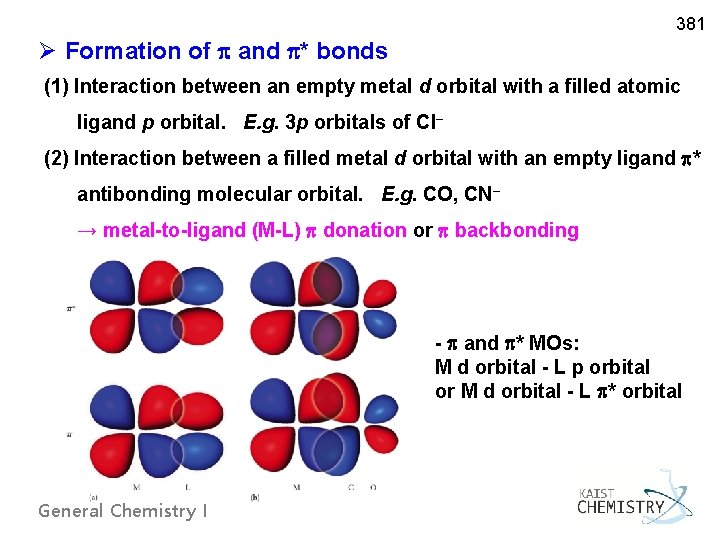 381 Ø Formation of and * bonds (1) Interaction between an empty metal d