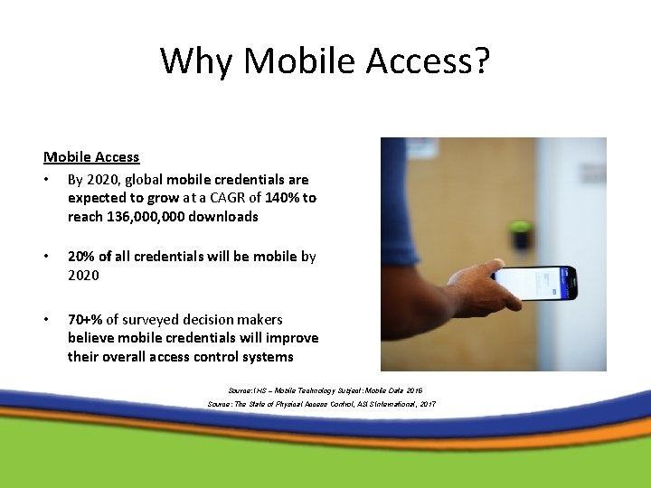 Why Mobile Access? Mobile Access • By 2020, global mobile credentials are expected to