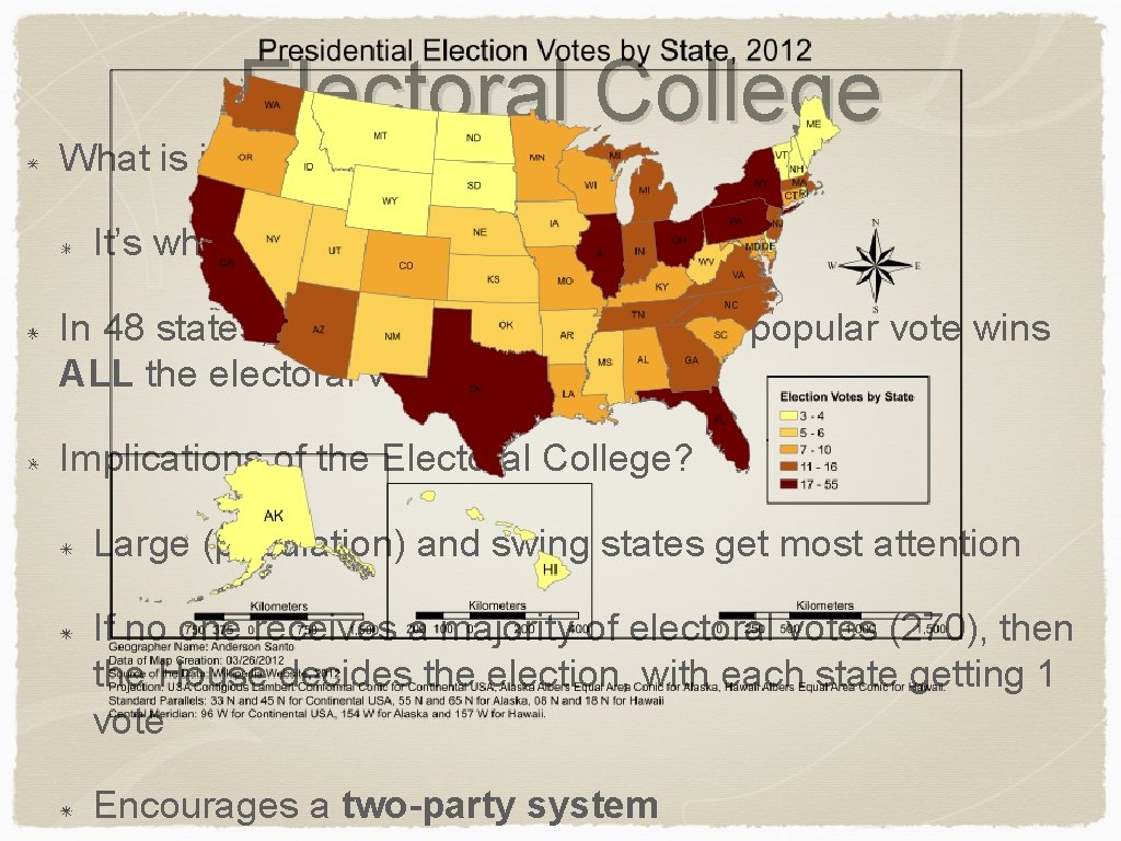 Electoral College What is it? It’s what elects the president In 48 states, the