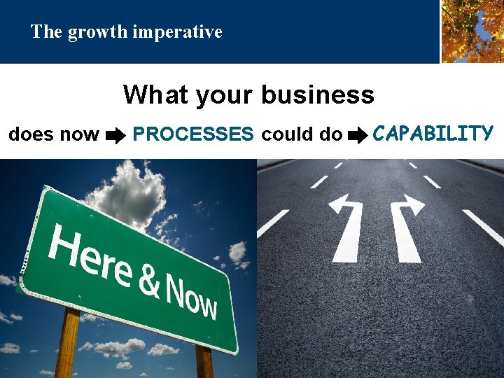 The growth imperative What your business does now PROCESSES could do CAPABILITY 