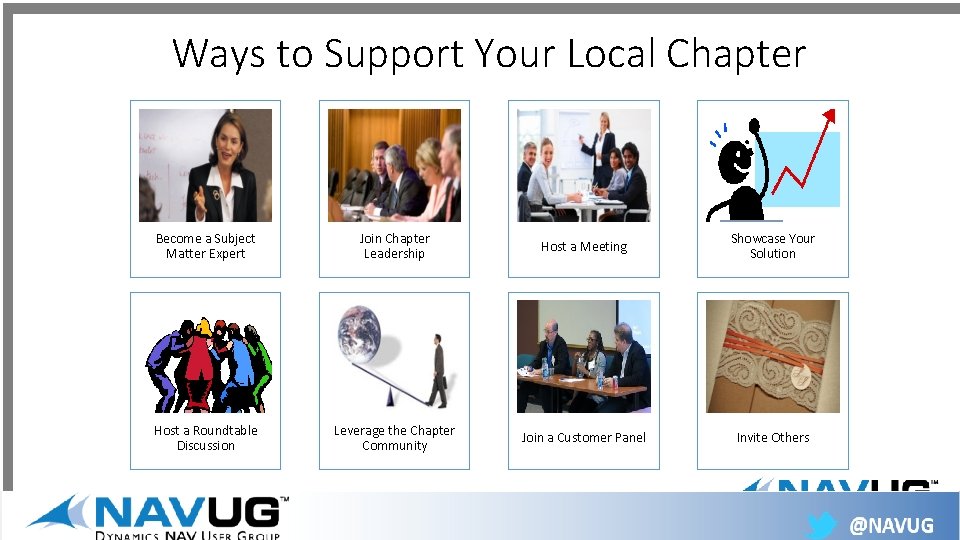 Ways to Support Your Local Chapter Meet locally Share globally Become a Subject Matter