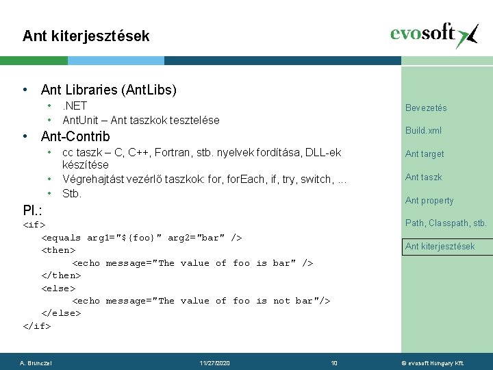 Ant kiterjesztések • Ant Libraries (Ant. Libs) • • . NET Ant. Unit –