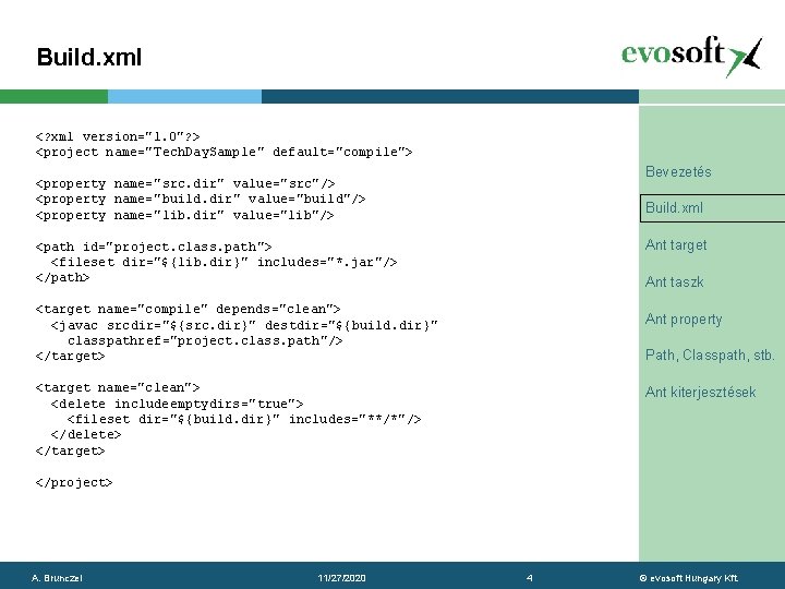 Build. xml <? xml version="1. 0"? > <project name="Tech. Day. Sample" default="compile"> Bevezetés <property