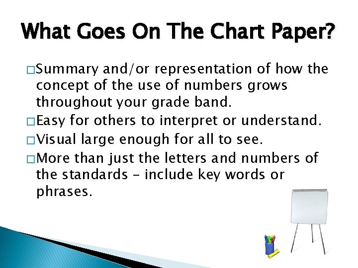 What Goes On The Chart Paper? � Summary and/or representation of how the concept