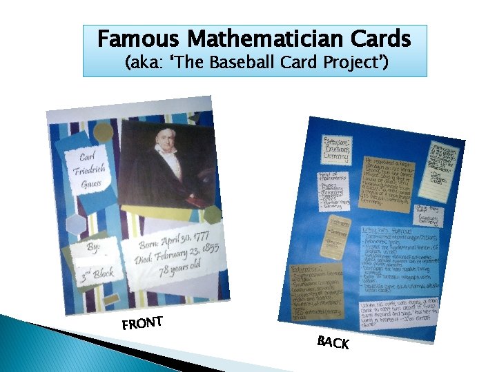 Famous Mathematician Cards (aka: ‘The Baseball Card Project’) FRONT BACK 