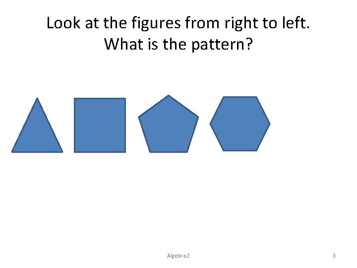 Look at the figures from right to left. What is the pattern? Algebra 2