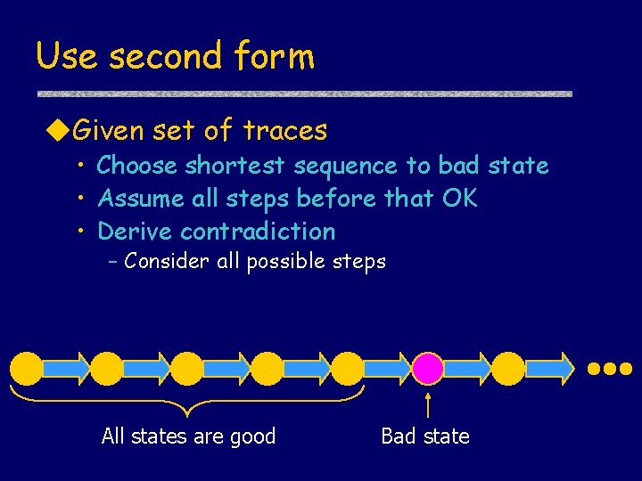 Use second form u. Given set of traces • Choose shortest sequence to bad