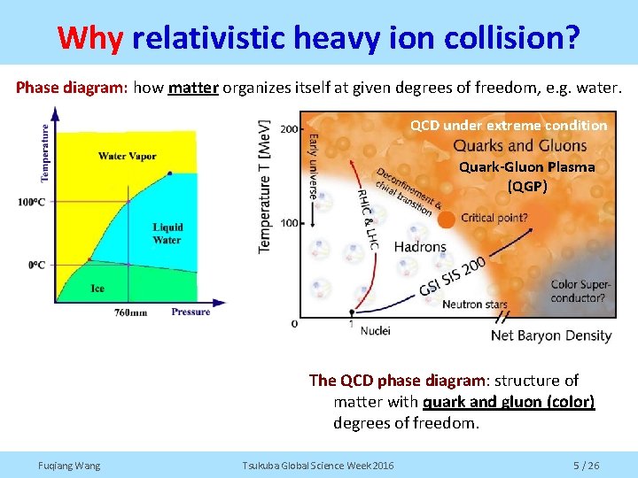 Why relativistic heavy ion collision? Phase diagram: how matter organizes itself at given degrees