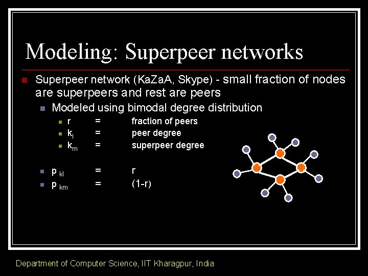 Modeling: Superpeer networks n Superpeer network (Ka. Za. A, Skype) - small fraction of