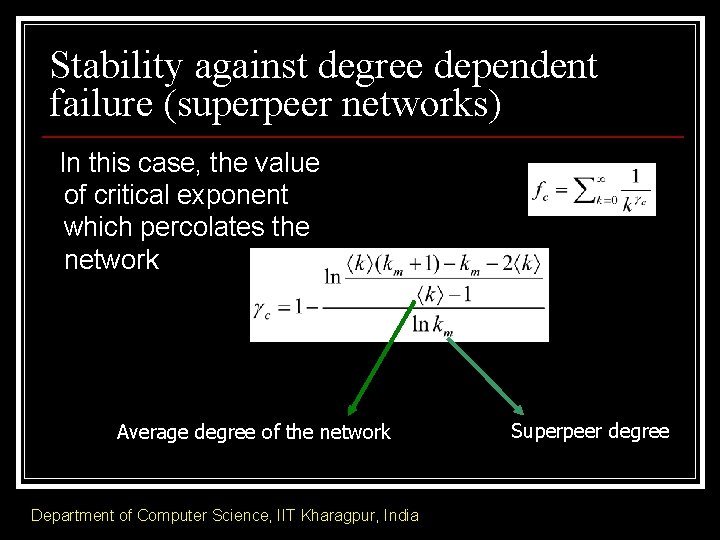 Stability against degree dependent failure (superpeer networks) In this case, the value of critical