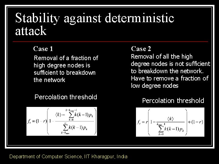 Stability against deterministic attack Case 1 Removal of a fraction of high degree nodes