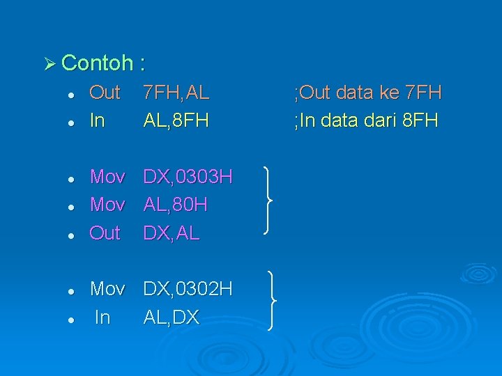 Ø Contoh : l l l l Out In 7 FH, AL AL, 8