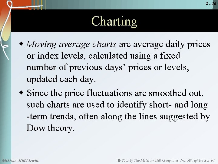 8 - 16 Charting w Moving average charts are average daily prices or index