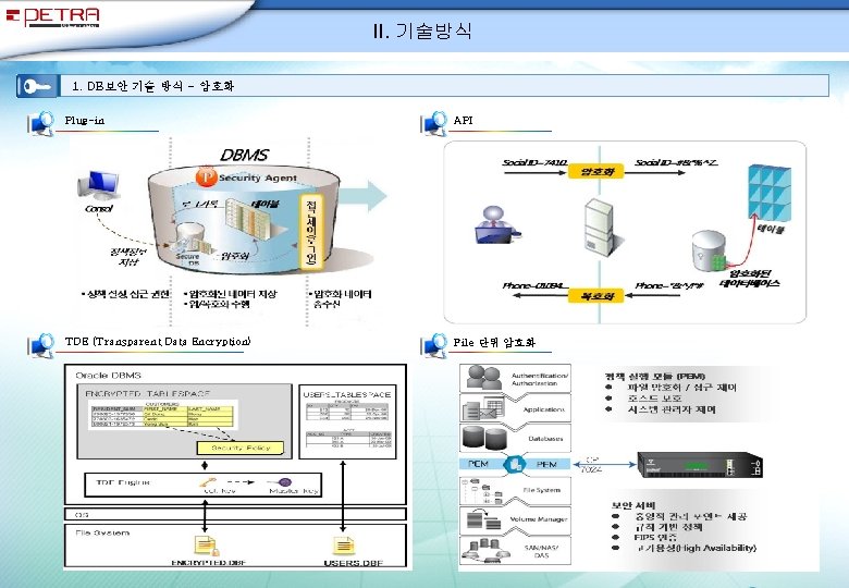 II. 기술방식 1. DB보안 기술 방식 - 암호화 Plug-in API TDE (Transparent Data Encryption)