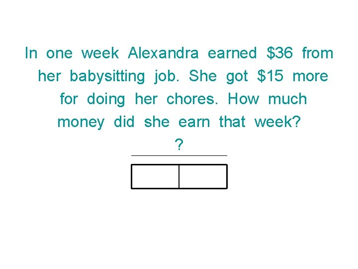 In one week Alexandra earned $36 from her babysitting job. She got $15 more