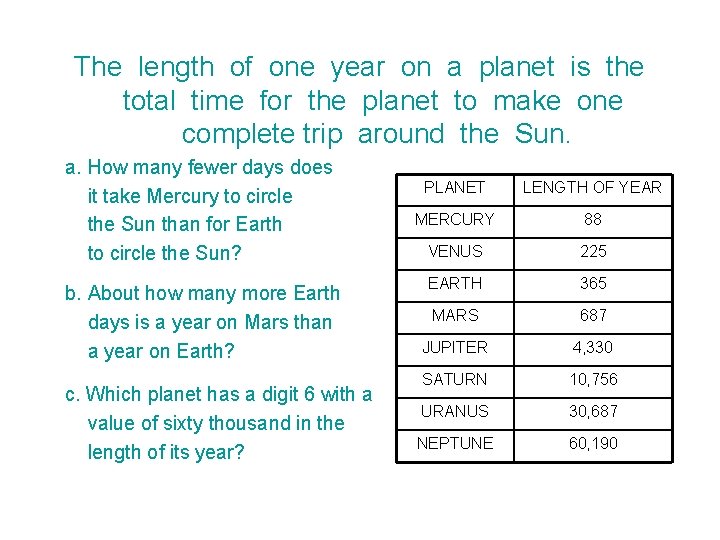 The length of one year on a planet is the total time for the
