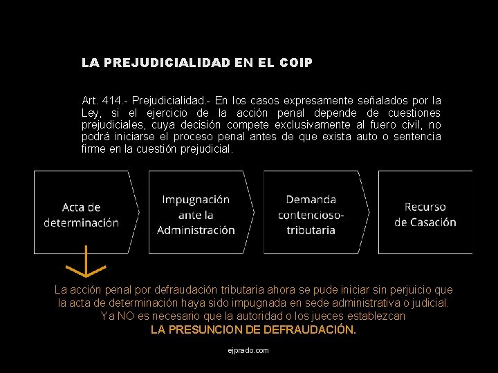LA PREJUDICIALIDAD EN EL COIP Art. 414. - Prejudicialidad. - En los casos expresamente