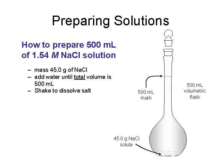 Preparing Solutions How to prepare 500 m. L of 1. 54 M Na. Cl