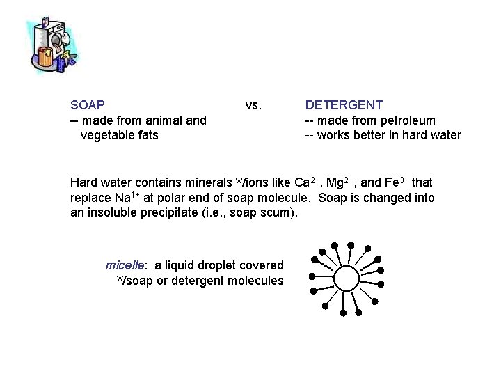 SOAP -- made from animal and vegetable fats vs. DETERGENT -- made from petroleum