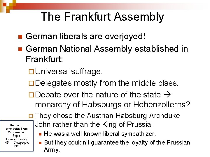 The Frankfurt Assembly n n German liberals are overjoyed! German National Assembly established in