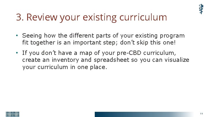 3. Review your existing curriculum • Seeing how the different parts of your existing