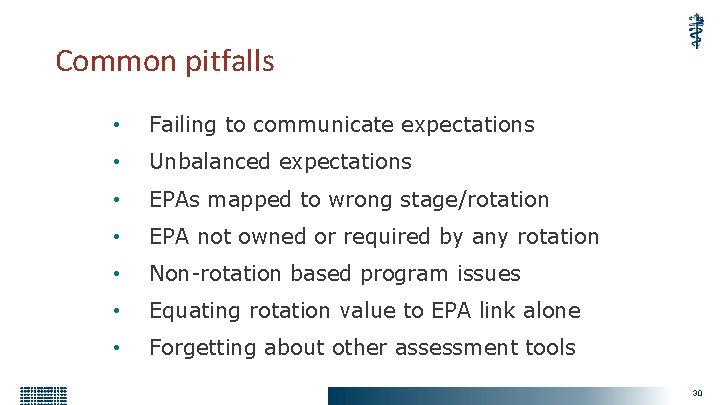 Common pitfalls • Failing to communicate expectations • Unbalanced expectations • EPAs mapped to