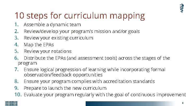 10 steps for curriculum mapping 1. 2. 3. 4. 5. 6. Assemble a dynamic