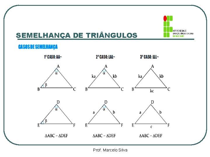 SEMELHANÇA DE TRI NGULOS Prof. Marcelo Silva 