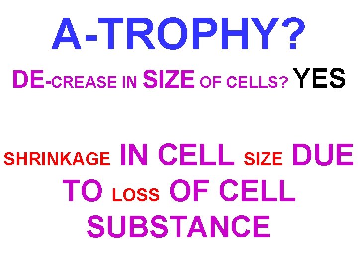 A-TROPHY? DE-CREASE IN SIZE OF CELLS? YES IN CELL SIZE DUE TO LOSS OF