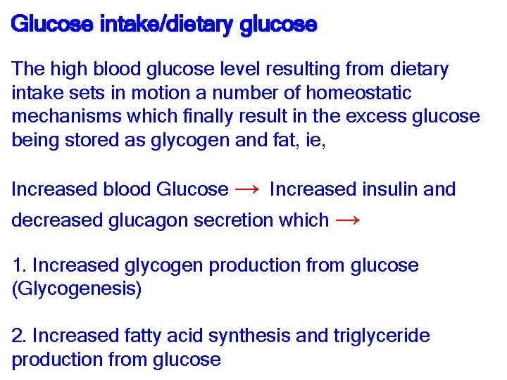 Glucose intake/dietary glucose The high blood glucose level resulting from dietary intake sets in