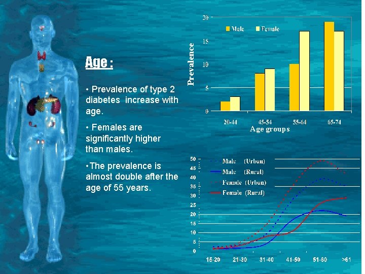  • Prevalence of type 2 diabetes increase with age. • Females are significantly