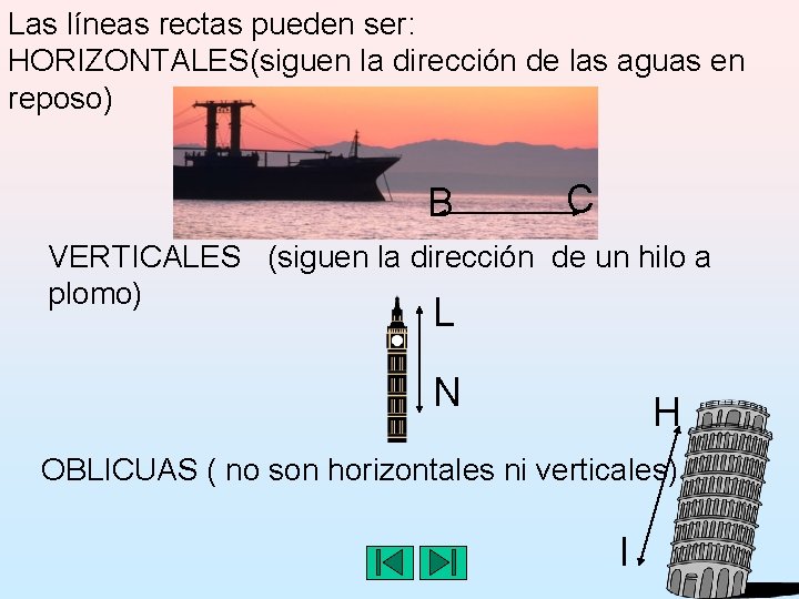 Las líneas rectas pueden ser: HORIZONTALES(siguen la dirección de las aguas en reposo) B