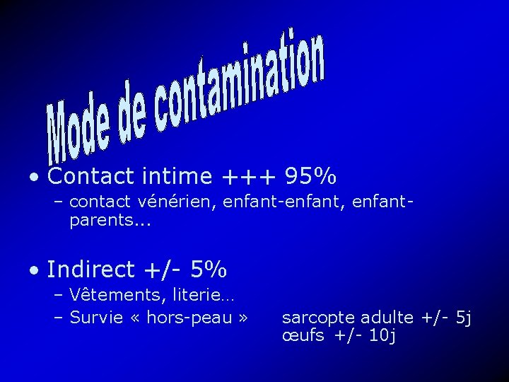  • Contact intime +++ 95% – contact vénérien, enfant-enfant, enfantparents. . . •