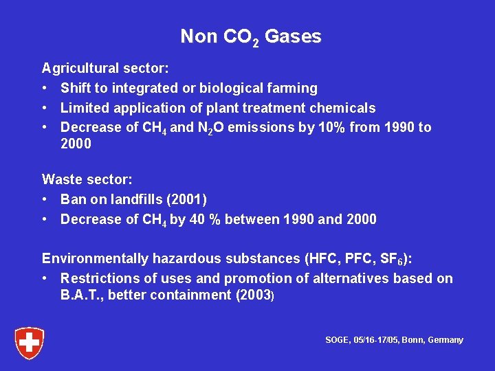 Non CO 2 Gases Agricultural sector: • Shift to integrated or biological farming •