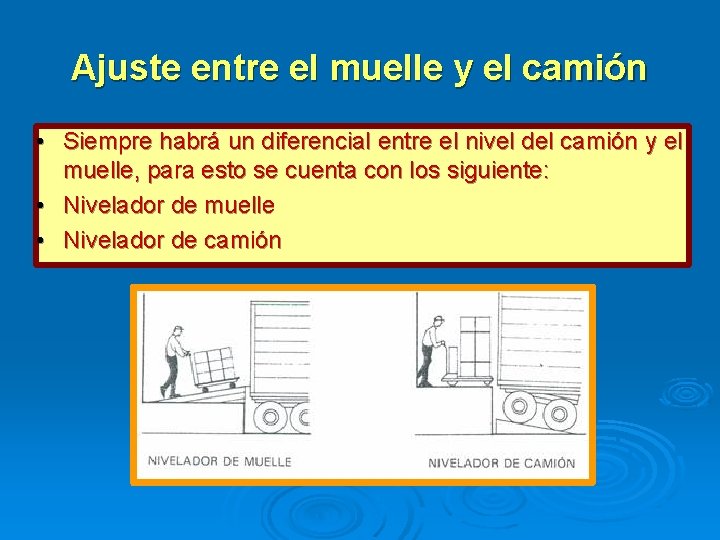 Ajuste entre el muelle y el camión • Siempre habrá un diferencial entre el