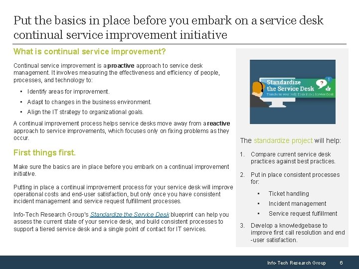 Put the basics in place before you embark on a service desk continual service