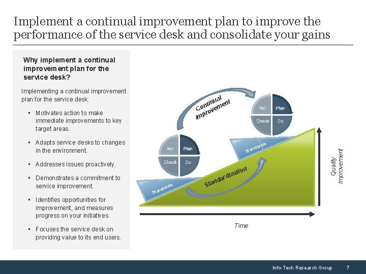 Implement a continual improvement plan to improve the performance of the service desk and