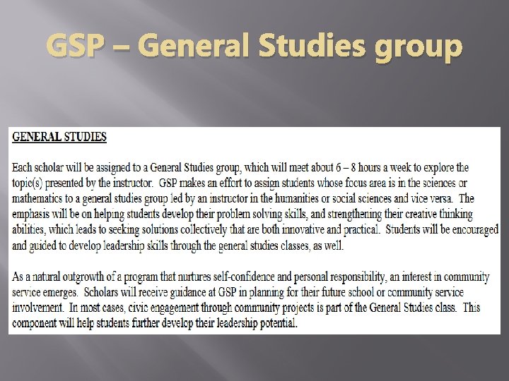 GSP – General Studies group 