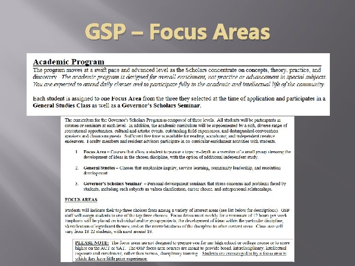 GSP – Focus Areas 