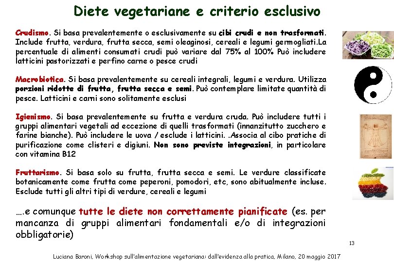 Diete vegetariane e criterio esclusivo Crudismo. Si basa prevalentemente o esclusivamente su cibi crudi