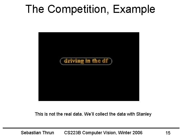 The Competition, Example This is not the real data. We’ll collect the data with