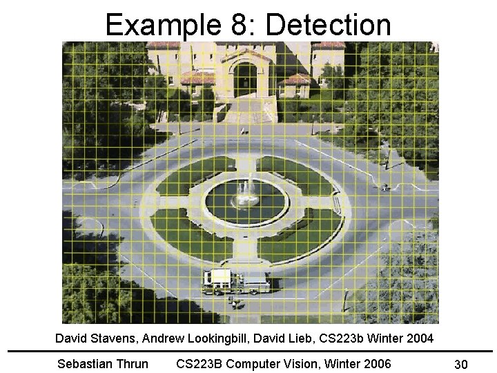 Example 8: Detection David Stavens, Andrew Lookingbill, David Lieb, CS 223 b Winter 2004