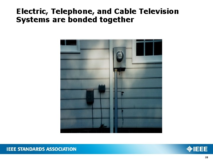 Electric, Telephone, and Cable Television Systems are bonded together 33 Electric, Telephone, and Cable Television Systems are bonded together 33