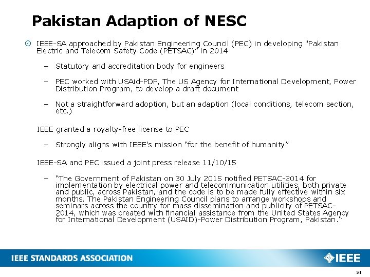 Pakistan Adaption of NESC IEEE-SA approached by Pakistan Engineering Council (PEC) in developing "Pakistan Pakistan Adaption of NESC IEEE-SA approached by Pakistan Engineering Council (PEC) in developing "Pakistan