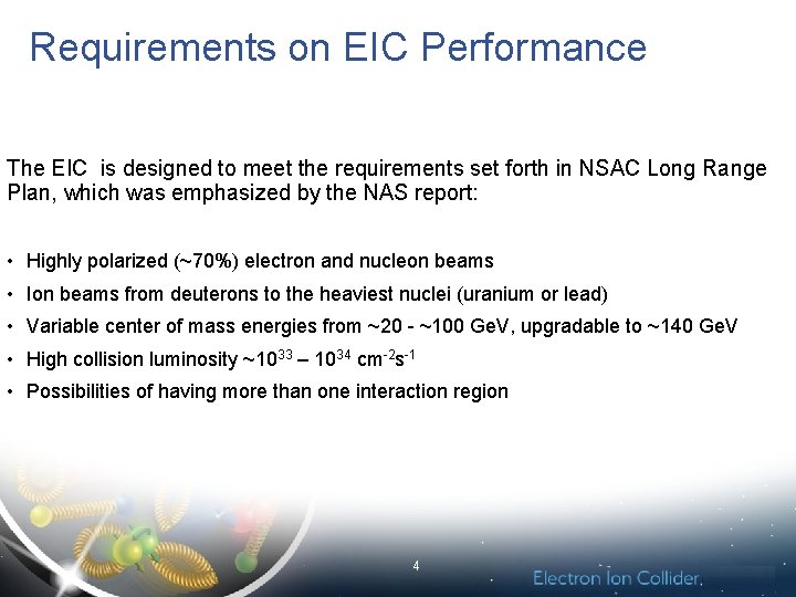 Requirements on EIC Performance The EIC is designed to meet the requirements set forth