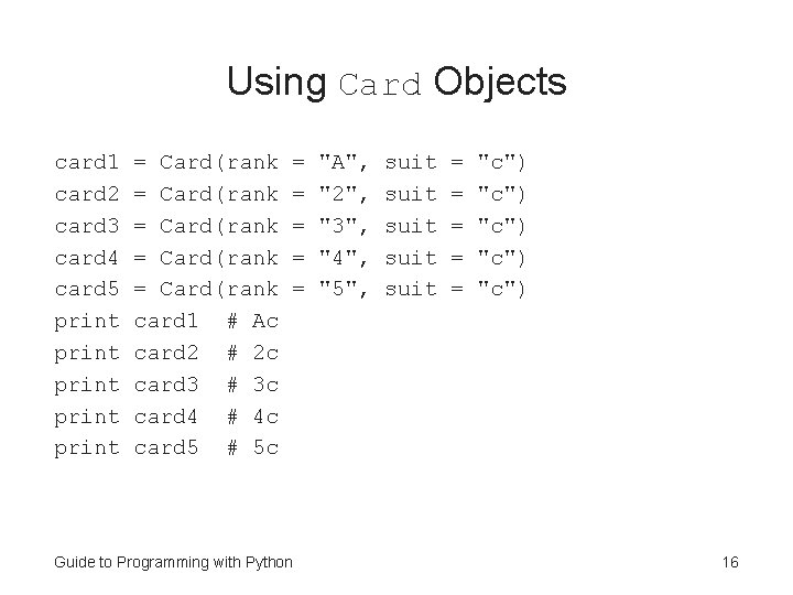 Using Card Objects card 1 card 2 card 3 card 4 card 5 print
