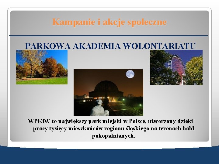 Kampanie i akcje społeczne PARKOWA AKADEMIA WOLONTARIATU WPKi. W to największy park miejski w