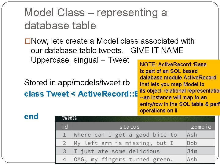 Model Class – representing a database table �Now, lets create a Model class associated Model Class – representing a database table �Now, lets create a Model class associated