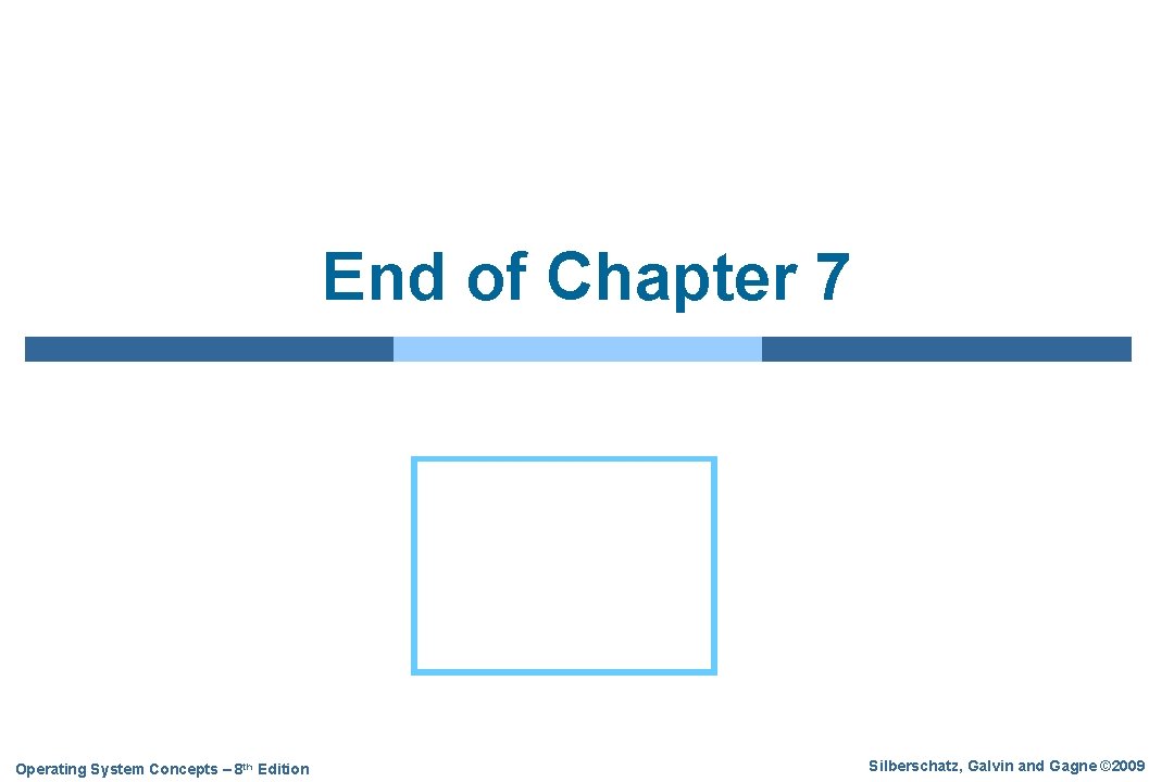 End of Chapter 7 Operating System Concepts – 8 th Edition Silberschatz, Galvin and
