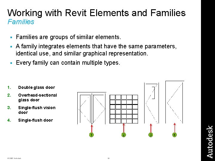 Working with Revit Elements and Families § Families are groups of similar elements. § Working with Revit Elements and Families § Families are groups of similar elements. §